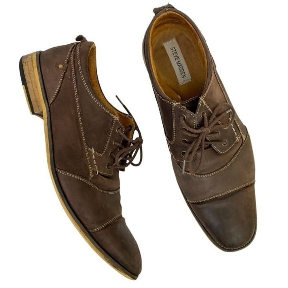 Steve Madden Kesslo Brown Leather Lace Up Oxfords Shoes Business Work Mens 11.5